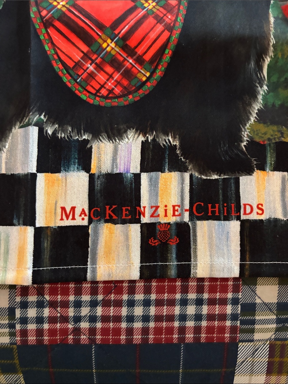 MacKenzie-Childs Black Scottie Dog Holiday Towel - Red, Green, Gold - Picture 3 of 7